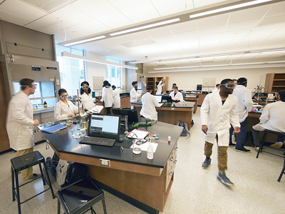 Students in a new chemistry lab