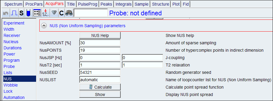 NUS (Non Uniform Sampling) parameters