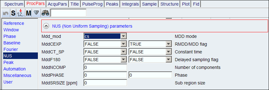 NUS (Non Uniform Sampling) parameters