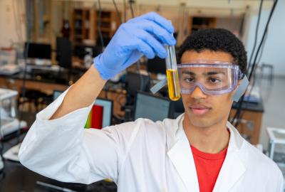 Jamil Adam in a chemistry lab