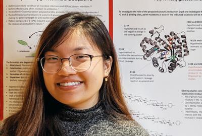 Biochemistry senior Crystal Li with her project