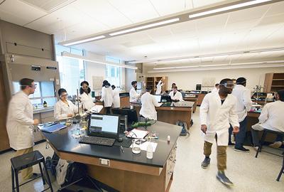 Students in a new chemistry lab