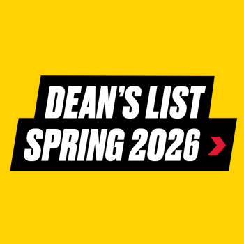 A UMD gold-colored box with bold italic text that says Dean's List Spring 2026