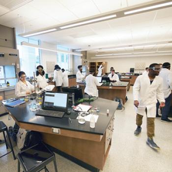 Students in a new chemistry lab